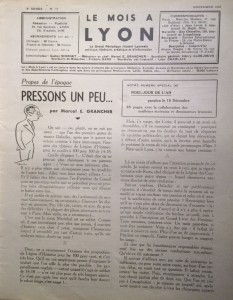 Le Mois à Lyon novembre 1940 éditorial