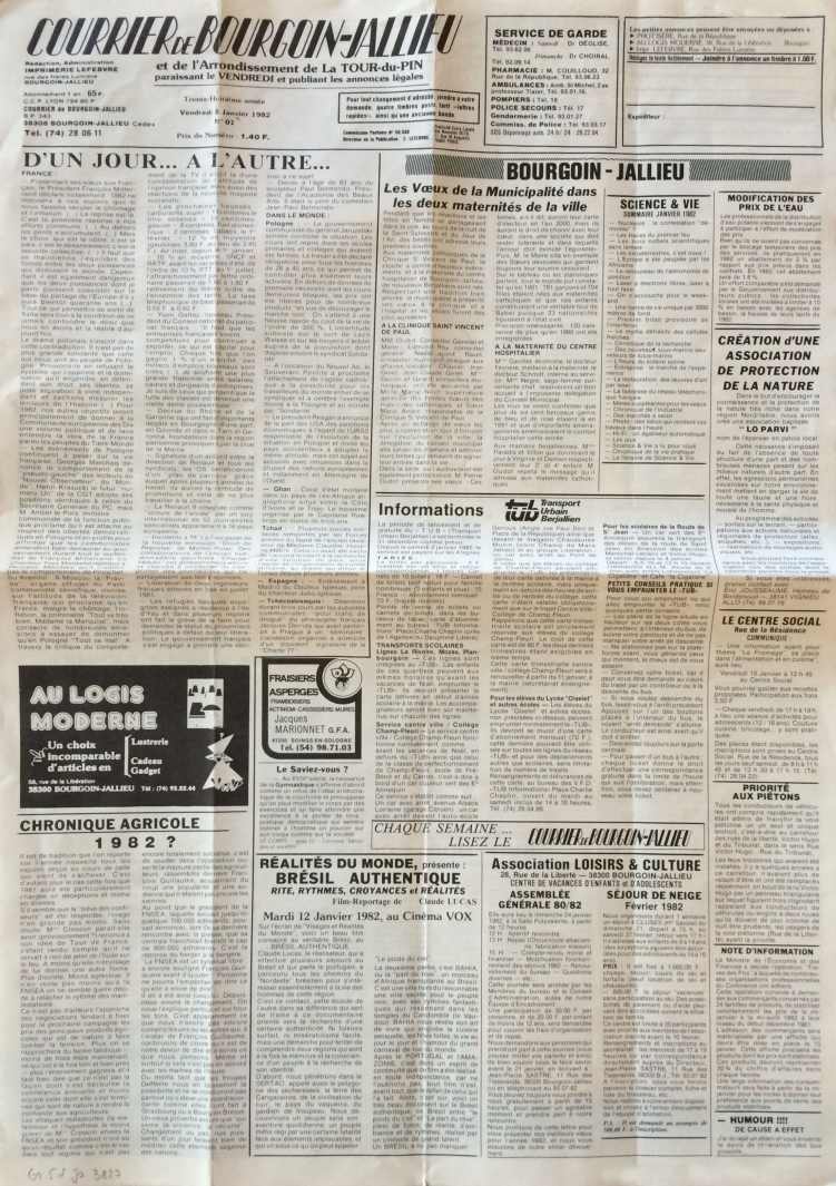 Courrier de Bourgoin-Jallieu 8 janvier 1982