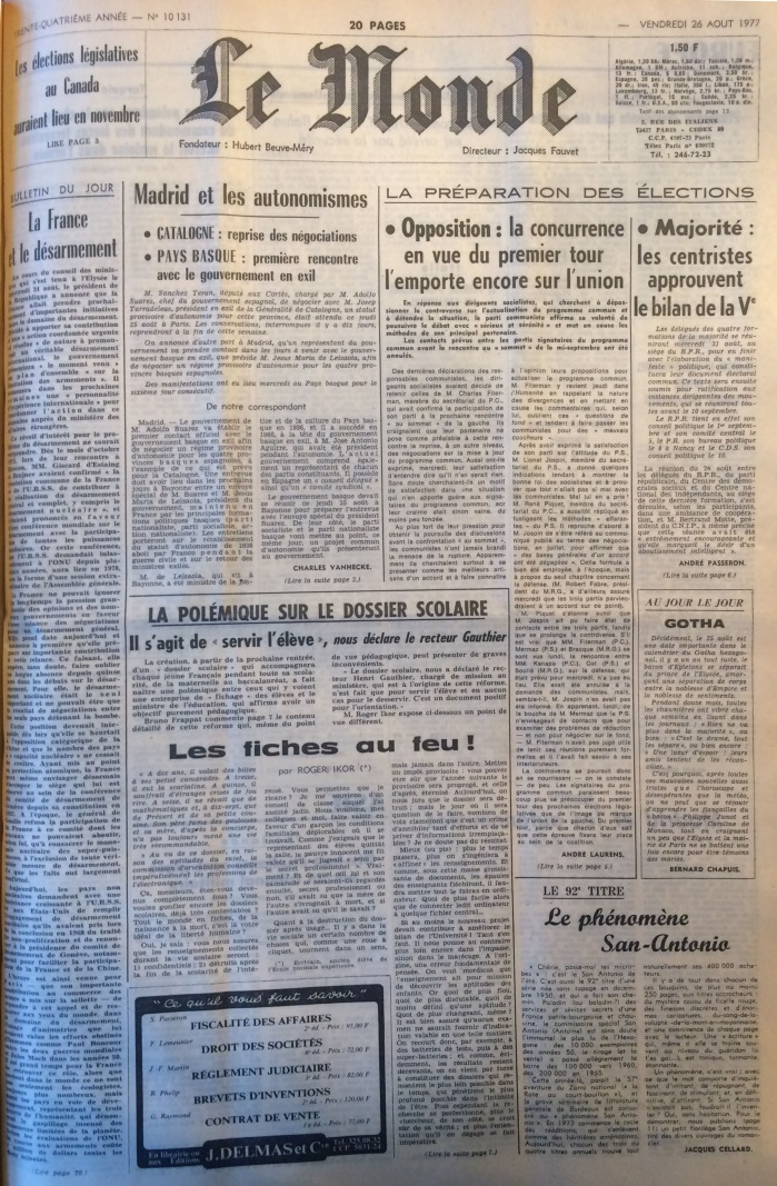 Le Monde 26 aout 1977
