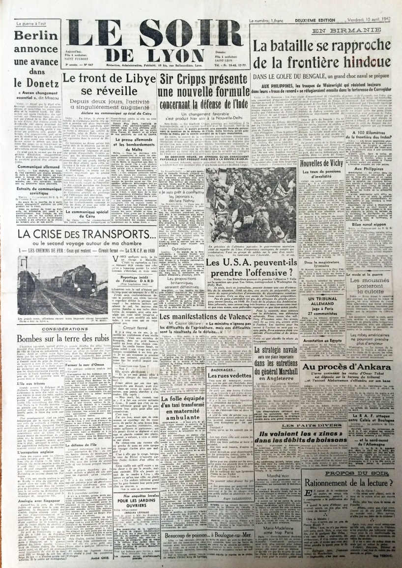 Le Soir de Lyon n°647 10 avril 1942