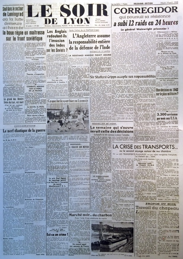 Le Soir de Lyon n°650 14 avril 1942