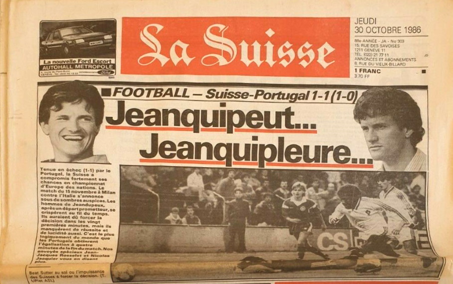 La Suisse 30 octobre 1986 -Haut de la Une